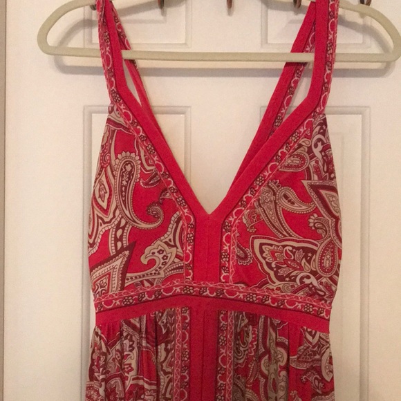 Gorgeous red and tan paisley maxi dress. - Picture 3 of 5
